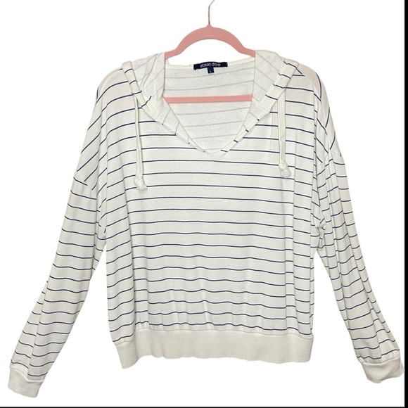 OCEAN DRIVE Nautical Striped Lightweight Pullover Hoodie, Large - Picture 1 of 11